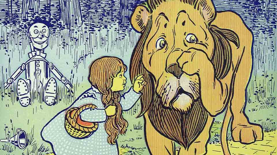 An illustration of Dorothy and the Cowardly Lion from the Wizard of Oz